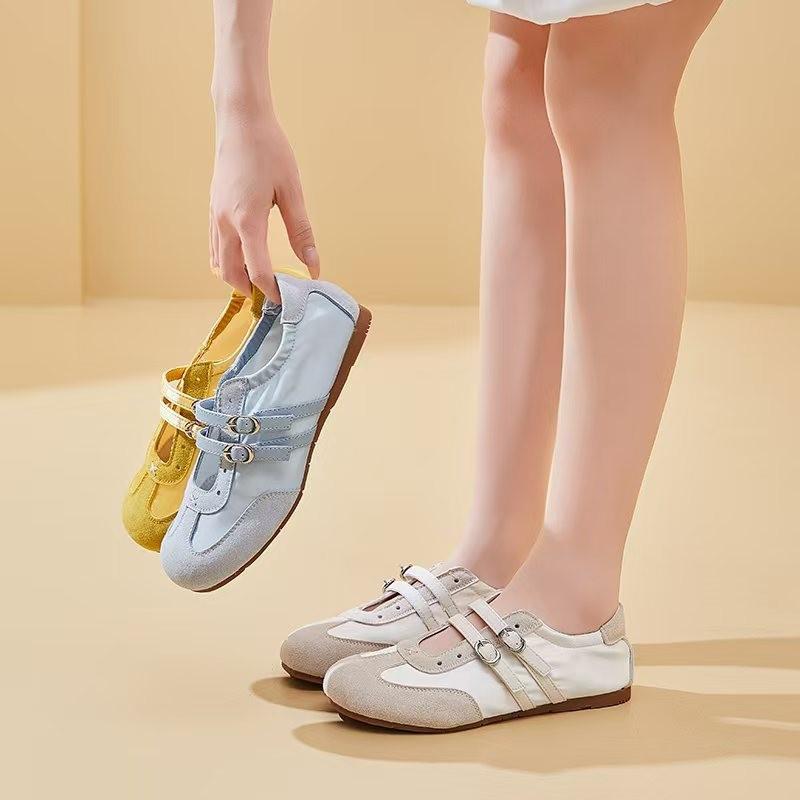 2025 Spring and Summer New Versatile Fashion Flat Casual Mary Jane Shoes Leather Double Buckle with Shallow Mouth Small Single Shoes Women