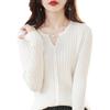 Women's Knitted Cardigan Round Neck Long Sleeved Sweater Solid Color Knitted Top for Autumn and Winter