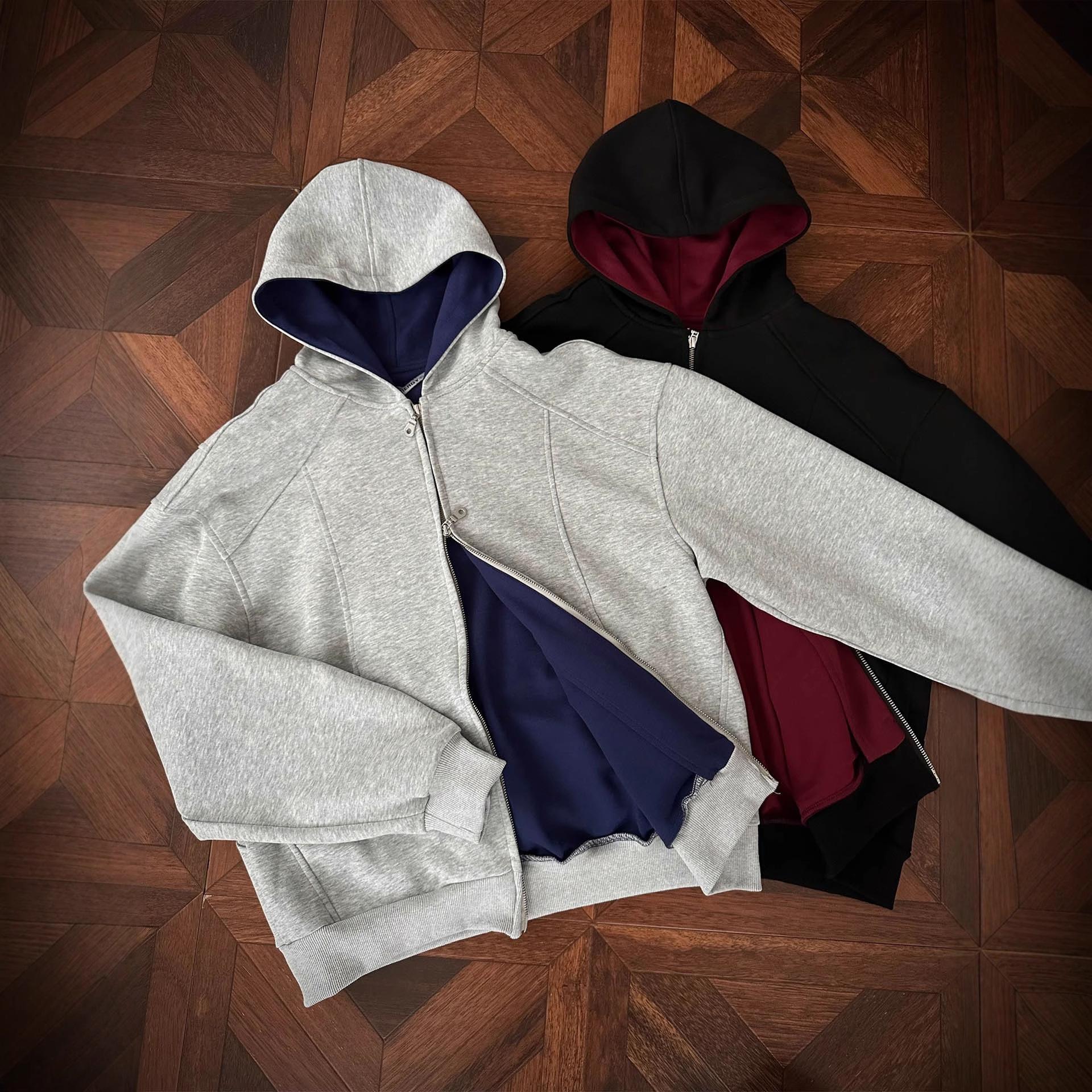 Kenzo Men's Black Spring, Autumn And Winter New American Retro Contrasting Color Versatile Zipper Hooded Cardigan Sweater And Wo's Coats Cm