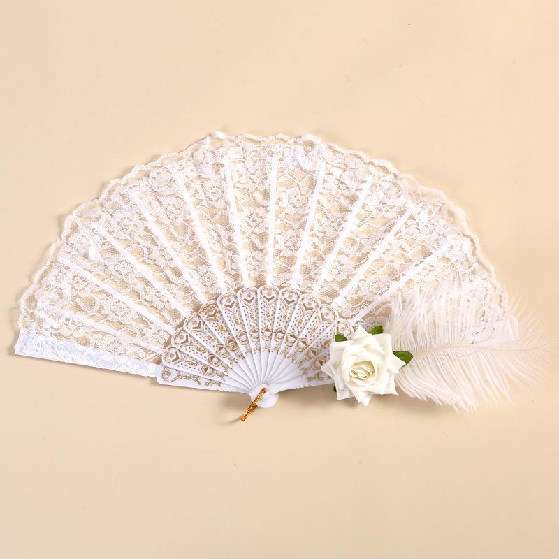 

Готический веер Лолита в викторианском стиле, женский кружевной веер, винтажный черный, белый, красная роза, бамбуковые веера, товары для косплея и вечеринки на Хэллоуин A10