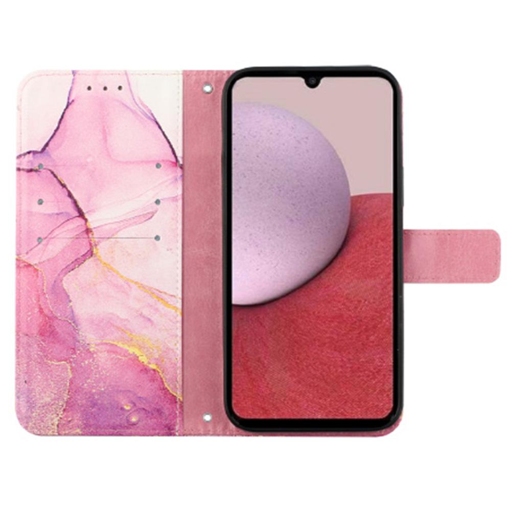 For Samsung Galaxy A05s 4G Leather Case with Shoulder Strap Marble Pattern Phone Stand Cover