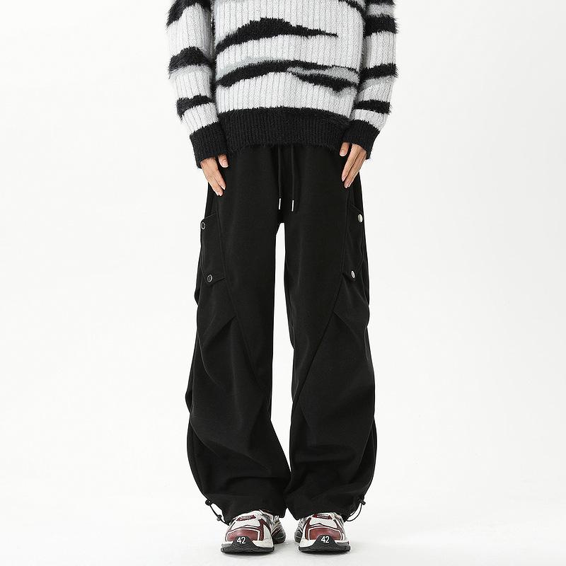 

Унисекс Уличные Тяжелые Плиссированные Брюки Карго - Модный Свободный Широкий Стиль XL чёрный