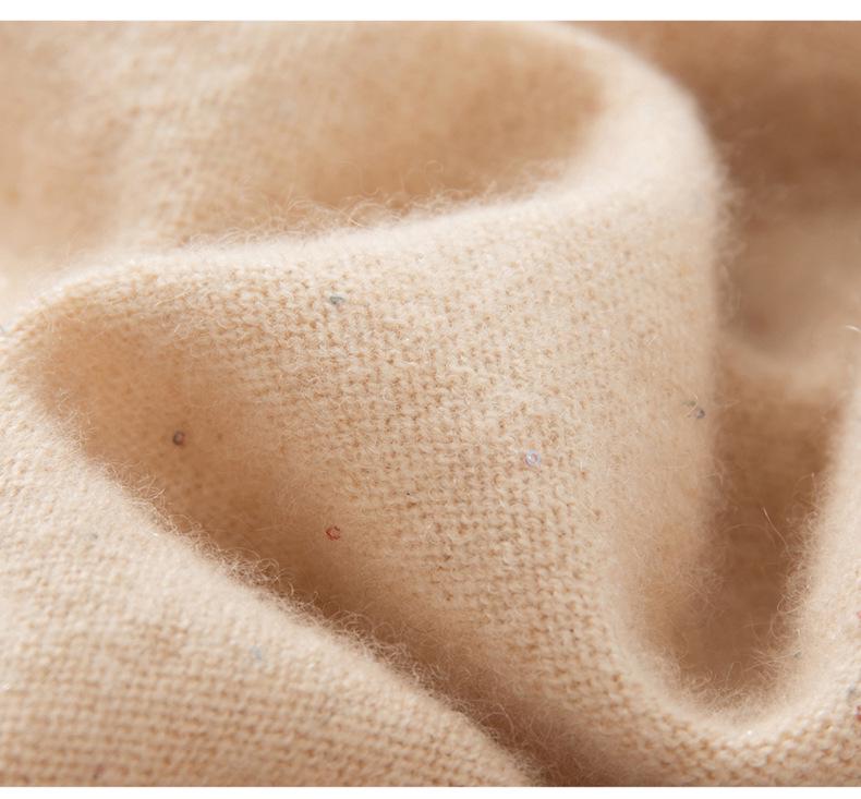 Women's V-Neck Sequin Cashmere Sweater - 2026 Autumn/Winter Collection: Elegant, Loose, Warm, Slimming Base Layer.