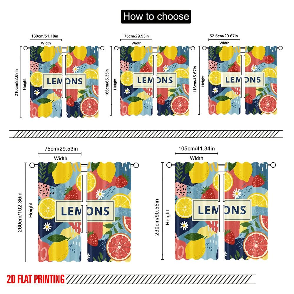 2pcs 2D flat printing Curtain Lemon Strawberry Citrus Design Polyester Without Electricity 0 for Multipurpose Event Decoration