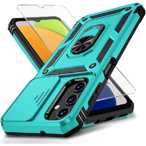 Vinve for Samsung Galaxy A03S Case with Slide Camera Lens Cover, HD Screen Protector, Military Grade Drop Protection, Magnetic Rotated Ring Holder