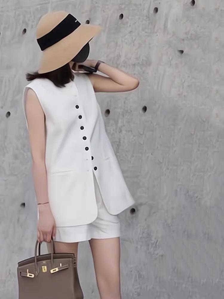 2024 Summer Women's Luxury Minimalist Linen Vest and Shorts Set