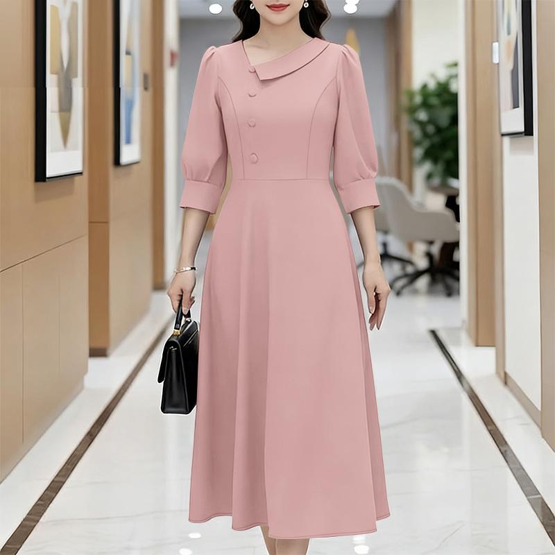 

ZANZEA Women Irregular Collar Casual 3/4 Sleeve Fashion Elegant Dress 2XL рожевий