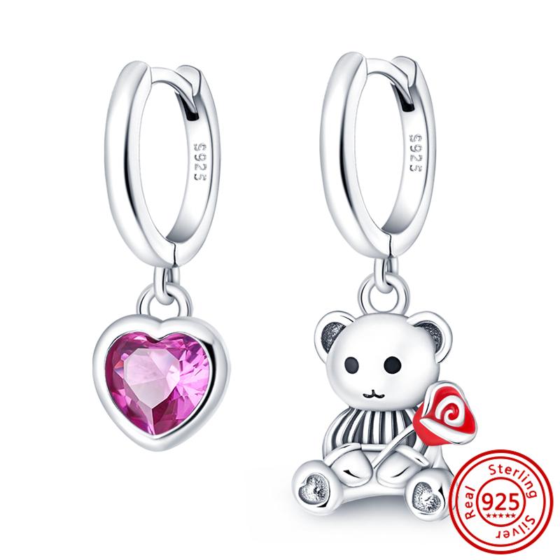 Factory  925 Sterling Silver Jewelry Animal Heart Sparkling Zircon Earrings Circle Flower Original Charm Earrings Gift