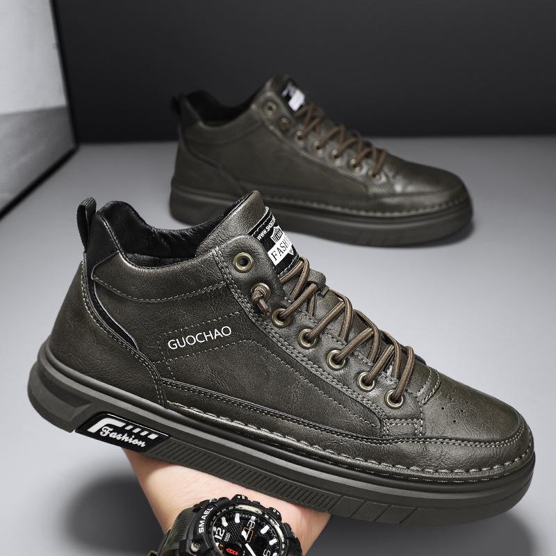 Autumn Fashion High Top Leather Casual Shoes Retro Outdoor Sport Walking Comfortable Warm Non-slip Luxury Sneakers Skate Shoes