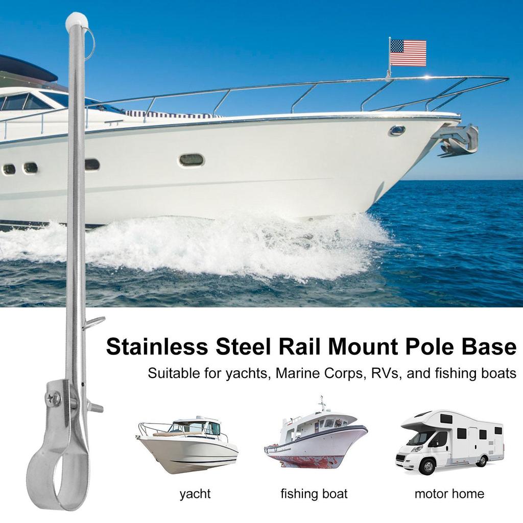 Flag Pole Holder For RV 304 Stainless Steel Banner Pole Mount Yacht Flag Holder Boat Accessories For Marines Yacht RV Pontoon