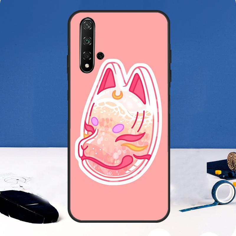 Japanese Kitsune Fox Mask Case For Huawei Nova 12i 7i 8i 11i 12s 11 9 10 SE Y60 Y61 Y70 Y72 Y73 Y90 Y91 P30 P40 Lite