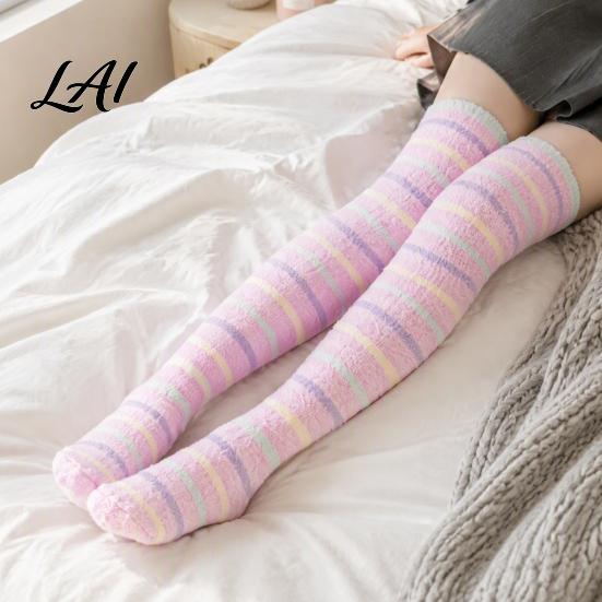 Fluffy Sleeping Socks 1 Pair Women Thigh High for Winter Thickened Coral Fleece Leg Soft Plush Warmer Long Stockings Warm Over Knee Boot Girls