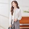 Women's French Style Bow Tie Satin Long Sleeve Blouse