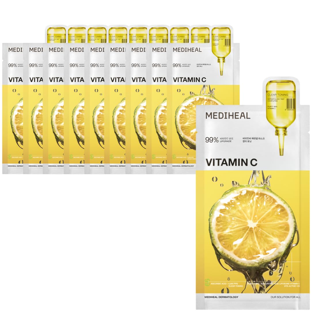

MEDIHEAL OFFICIAL Vitamin C Essential Mask For Dull Rich in and Hydrating Skincare (10 Sheets) - Skin, Serum, Moisturizing,