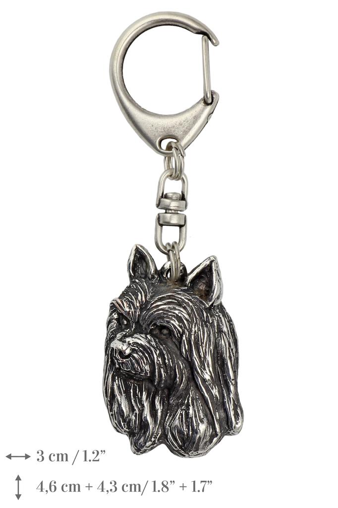 Silky Terrier - Silver-plated Key Ring with Dog, Handbag Decoration, Backpack Pendant by Art-Dog Brand
