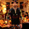 Men's Long Sleeve Shirt with Halloween Print Pattern for Casual Wear