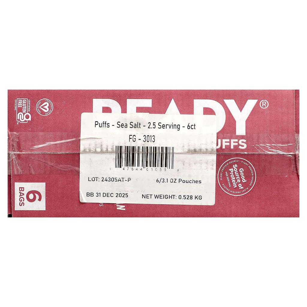 Ready, Protein Puffs, Himalayan Pink Sea Salt, 6 Bags, 88g (3.1oz) Each
