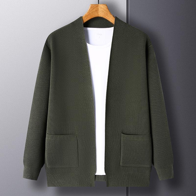 Höstens herrtröja Cardigan Stickad jacka Unga och medelålders mäns lösa tröja Elastisk kappa Topp