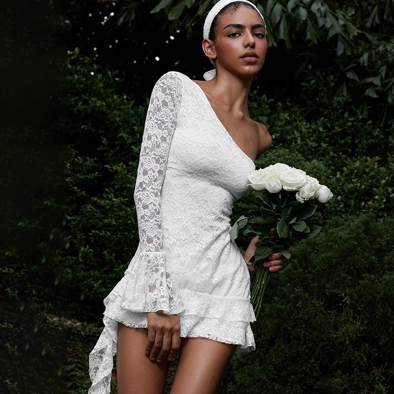 Lace Mini One-shoulder Slim Tight-fitting Evening Dress