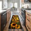 Sunflower Print Kitchen Runner Rug, Non-Slip Absorbent Floor Mat with Rustic Wood Grain, Washable Sunflower Decor for Kitchen