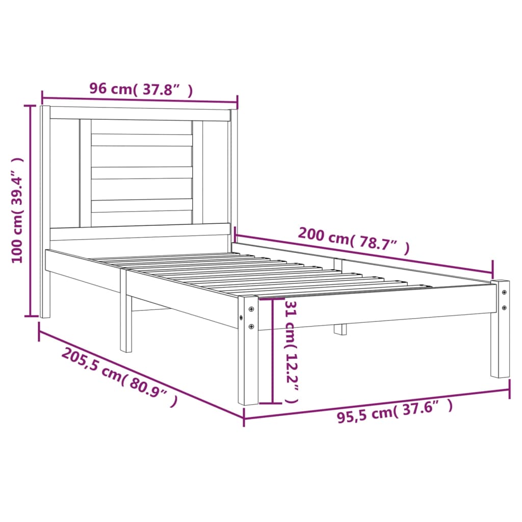 Solid Wood Bed Without Mattress White 90 X 200 Cm Pine Wood