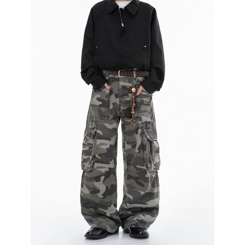 Dream Made American-Style Large Pocket Wasteland-Style Workwear Camouflage Pants for Men, Autumn and Winter Loose Wide-Leg Straight Pants
