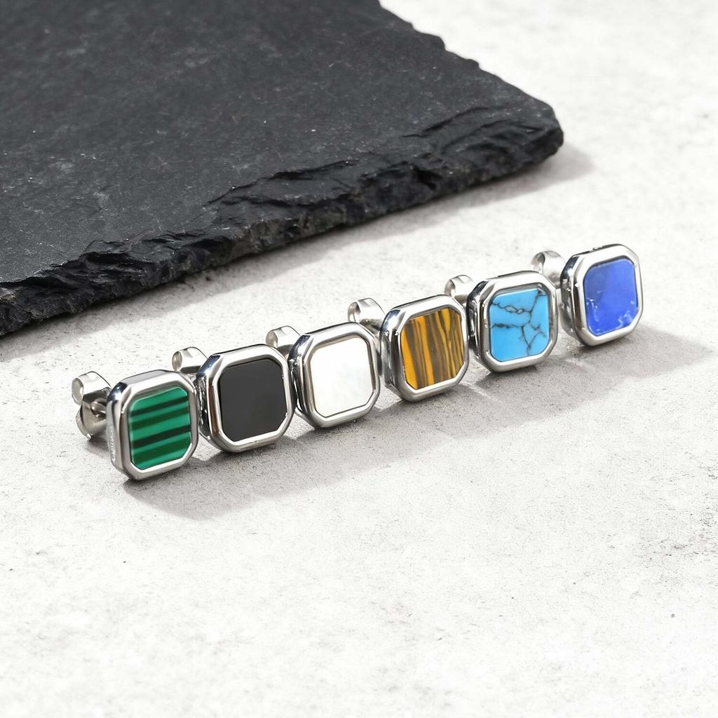 Trendy Natuursteen Oorbellen voor Mannen Jongens, Roestvrij Staal Anti-allergie Vierkante Stud Oorbellen, Unisex Piercing Sieraden Cadeau