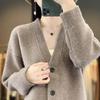 Casual V-neck Thick Wool Sweater Coat - New Autumn/Winter Long-Sleeve Cardigan for Women