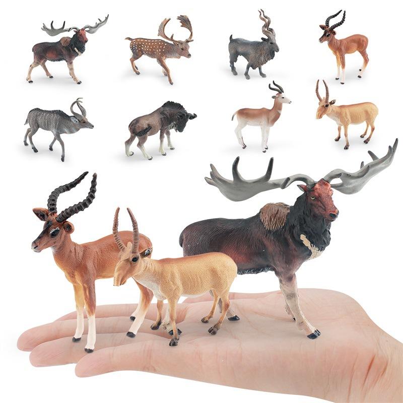 Forest Animal Model Simulation Wildebeest Antelope Big Horn Deer Twist Horn Goat Antelope Static Ornament Toy