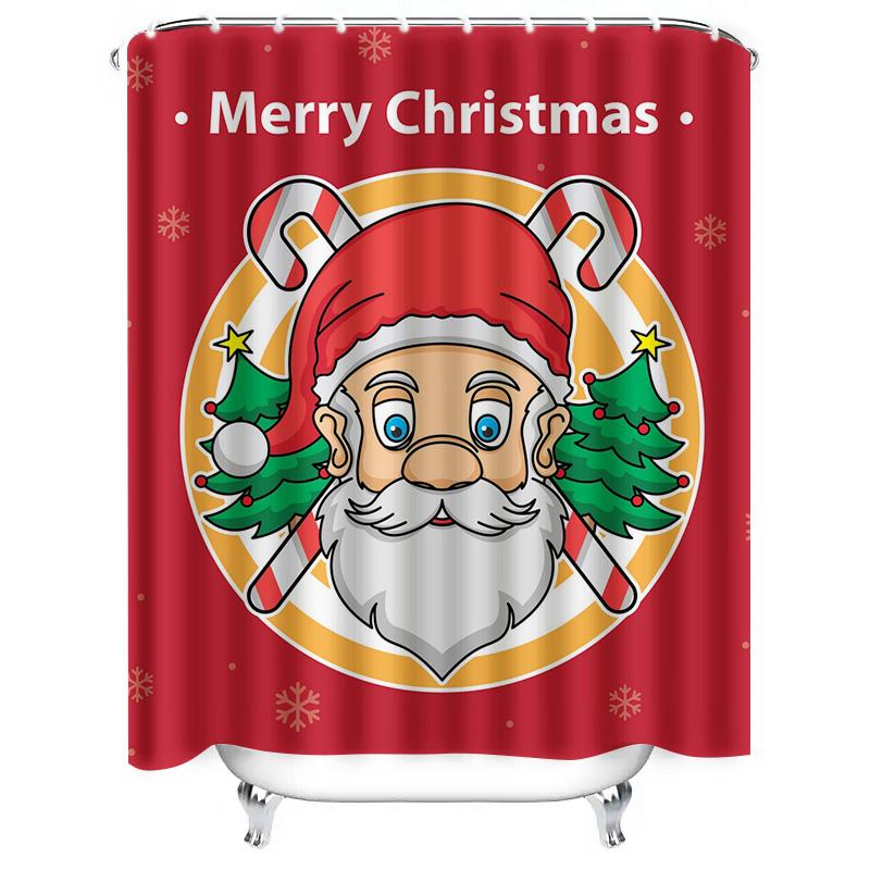 TU Christmas Santa Claus Shower Curtain Festive Holiday Bathroom Decor Merry Xmas Pattern Waterproof Home Decor