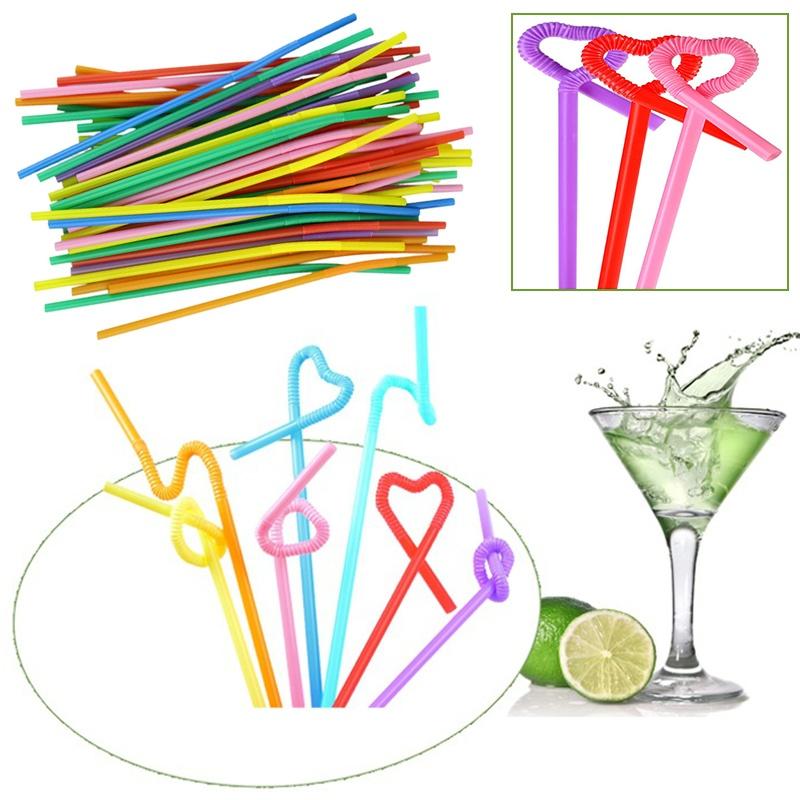New 100 Pcs Colorful Extra Long Flexible Bendy Party Disposabl Drinking Straws