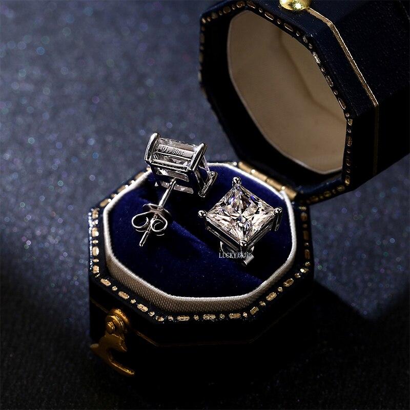 100% Sólido 925 Prata Agulha Brincos Para Mulheres Jóias De Casamento Alta Qualidade Quadrado Claro Cristal Zircão Brincos De Botão