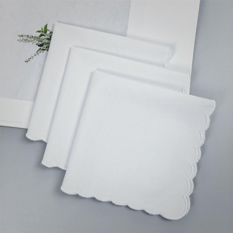 5/10Pieces White Embroidered Edge Cotton Handkerchiefs Soft Absorbent Reusable for Gym Office and Daily Use