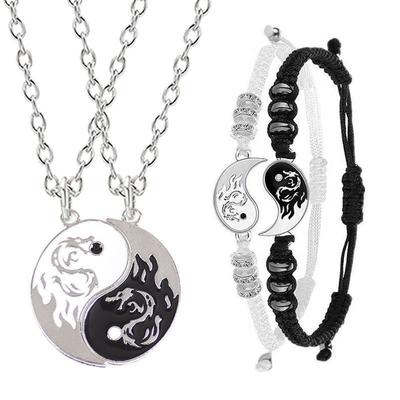 Dragon Figure Yin Yang Adjustable Bracelet Tai Chi Couple Necklace For Boyfriend Girlfriend Valentine'S Day Jewelry Gift