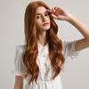 ALAN EATON Long Water Wave Wig Middle Part Red Brown Orange Copper Heat Resistant Synthetic Hair Wigs for Women African American