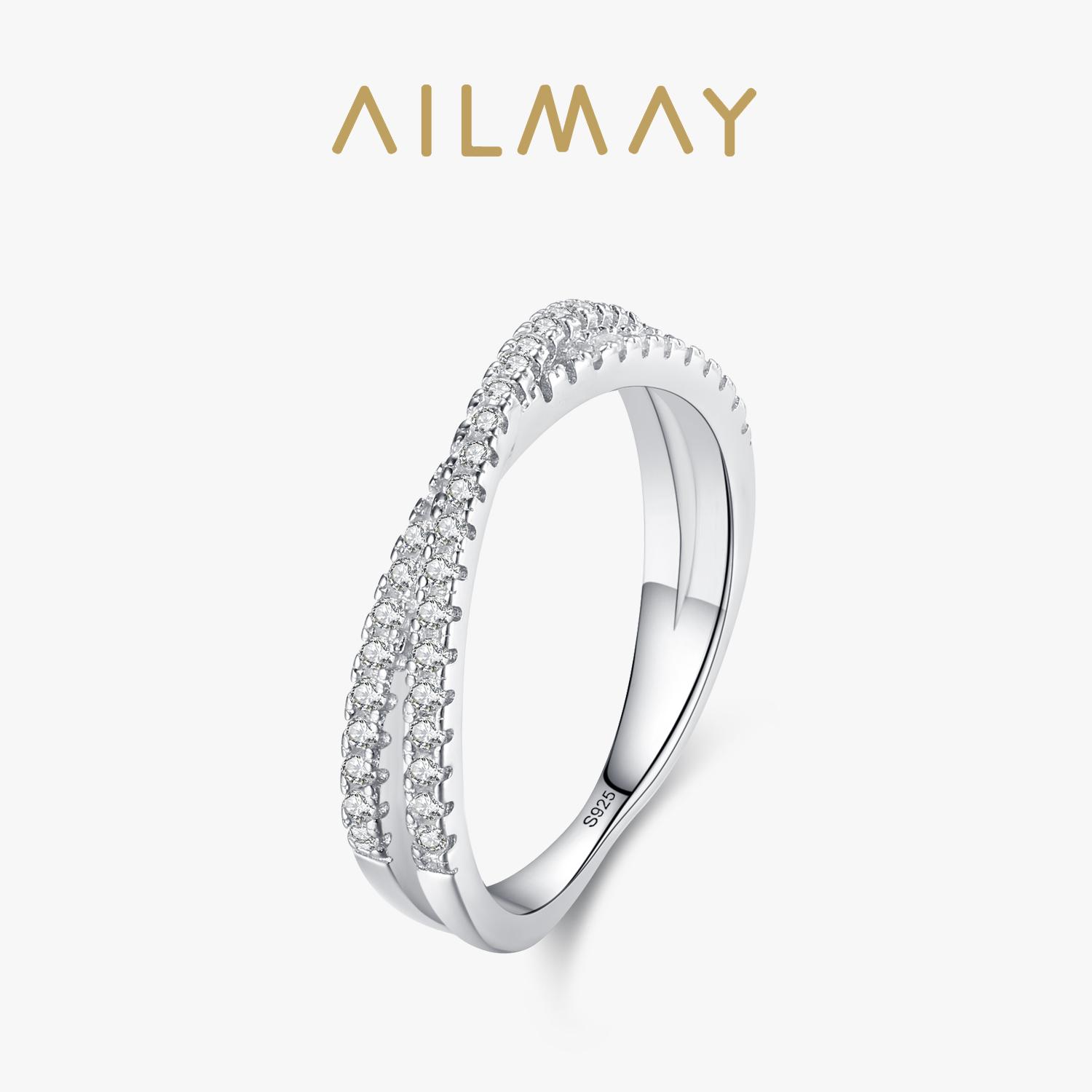 

Ailmay 925 Silver Fashion Geometric Cross Line Dazzling CZ Finger Ring For Women Classic Wedding Statement Jewelry Gift 7