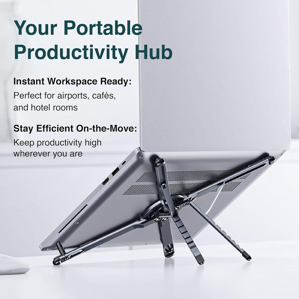 3-in-1 Adjustable Magnetic Foldable Laptop Stand Aluminium Ergonomic with Magsafe Tripod.