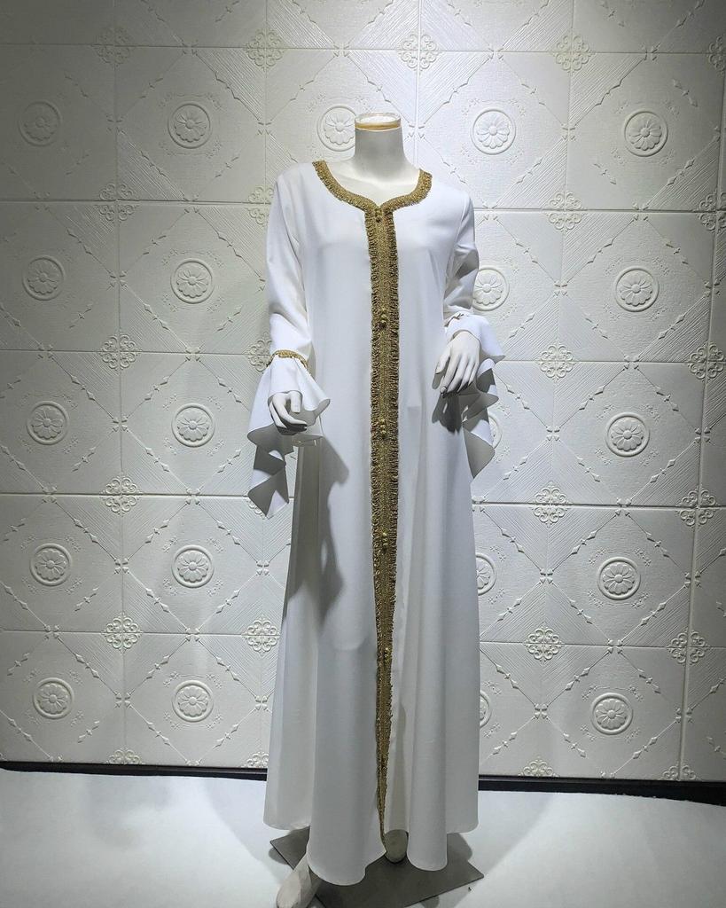 Muslim Clothing Malay Lotus Leaf Sleeve Embroidered Gold Lace Dress for  Women Buy cheaply on Joom