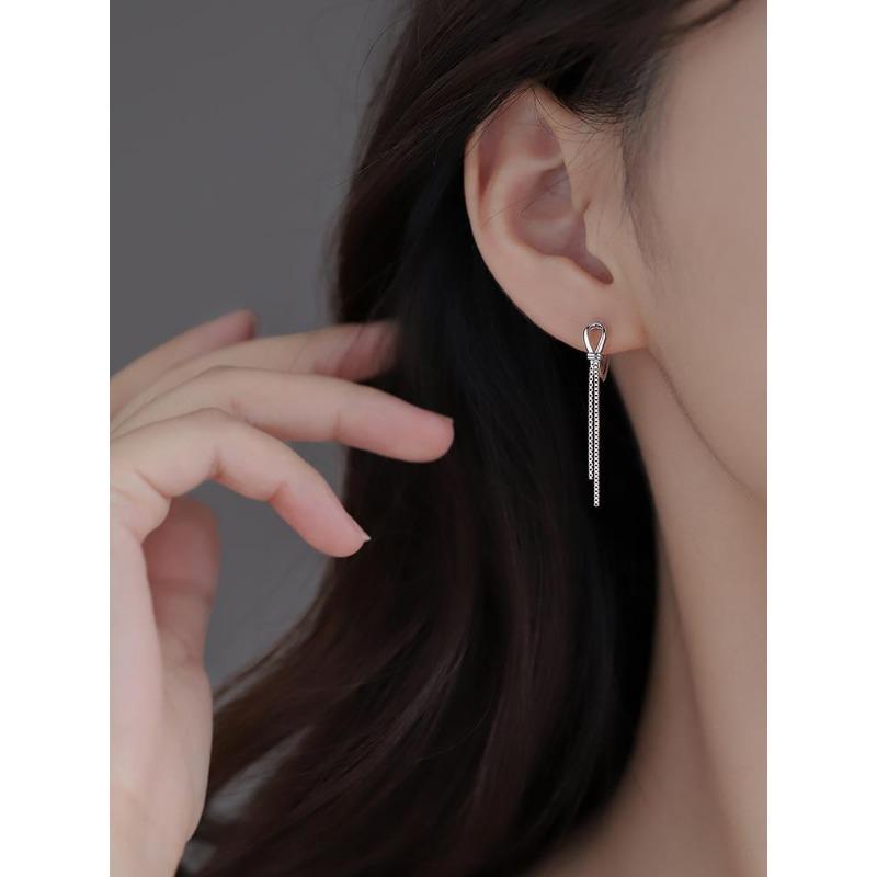 Pendientes de Borla Anudada de Plata de Ley Para Mujer Joyería de Oreja de Moda Minimalista