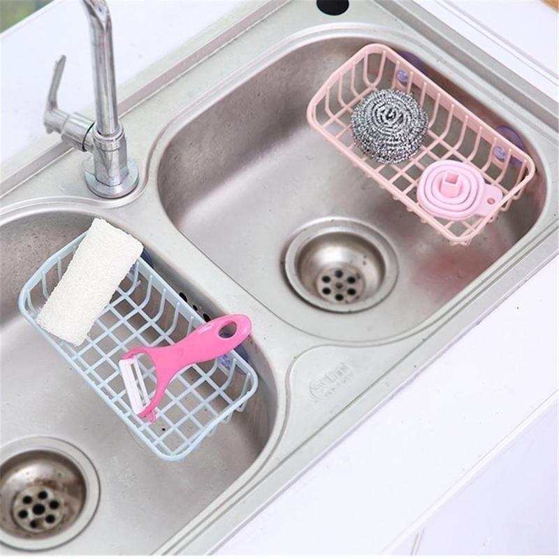 Double Suction Cup Kitchen Drainage Shelf Multifunctional Sponge Storage Rack(random color)