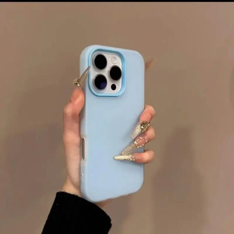 2 V 1 Luxusní Matný Gelový Cukrový Barevný Kryt na Telefon pro iPhone 16 15 14 13 12 Pro Max 15 16 Plus Nárazuvzdorný Dotek Pleti Měkký Kryt