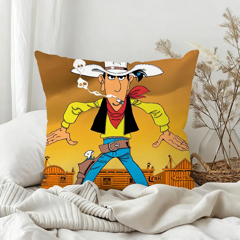 Classic Funny Comic LuckyLuke Pillow Case Bedroom Sofa Living Room Backrest Decoration Square Cushion Nap Time