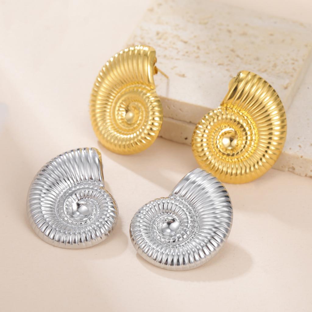 Teamer Conch Stainless Steel Stud Earrings For Women Girls Minimalist Earrings Geometric Zircon No Rust Trendy Birthday Gift