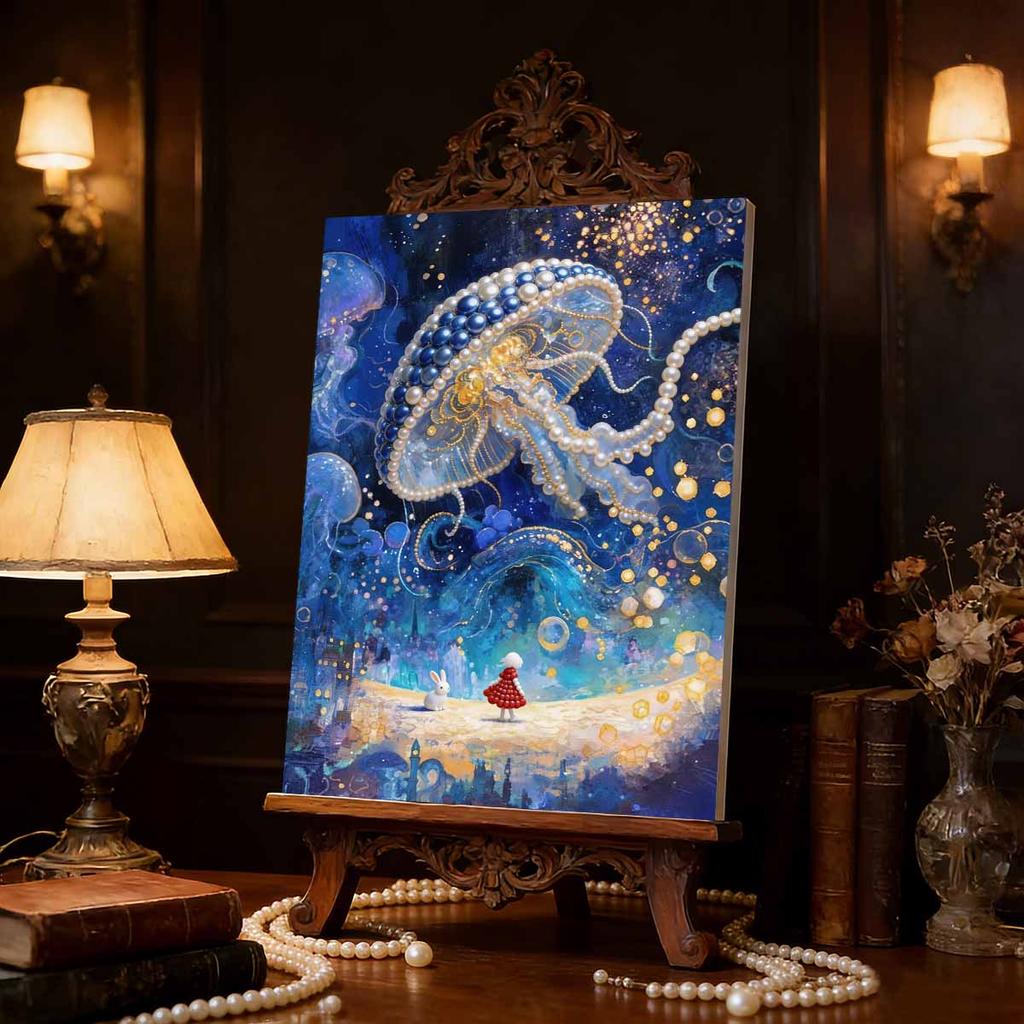 Handgemaltes DIY Perlenbild Quallen-Thema Schlafzimmer Wohnzimmer Rahmenlos Diy Handgemacht Klebende Diamanten Kreatives Leinwandbild