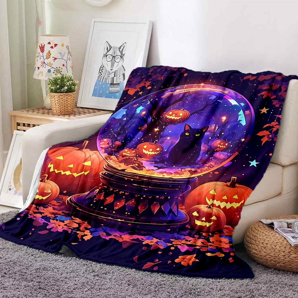 1pc Halloween Cat Blanket, Lightweight Flannel Throw Blanket for Sofa, Bed, Travel, Camping, Living Room, Office, Couch, Chair, and Bed