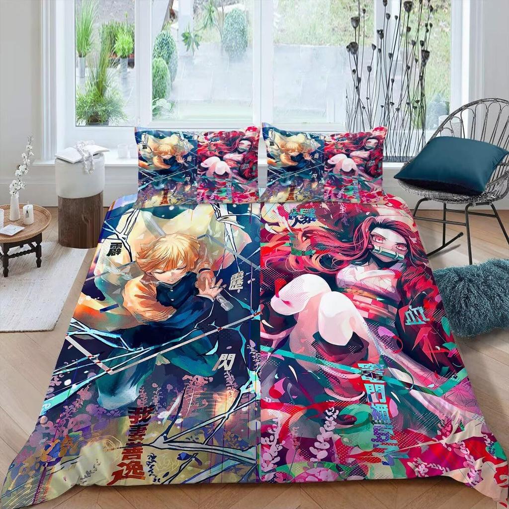 Anime Girl Three-Piece Quilt Cover 3D Digital Printing Bedding Set Bed Cover
