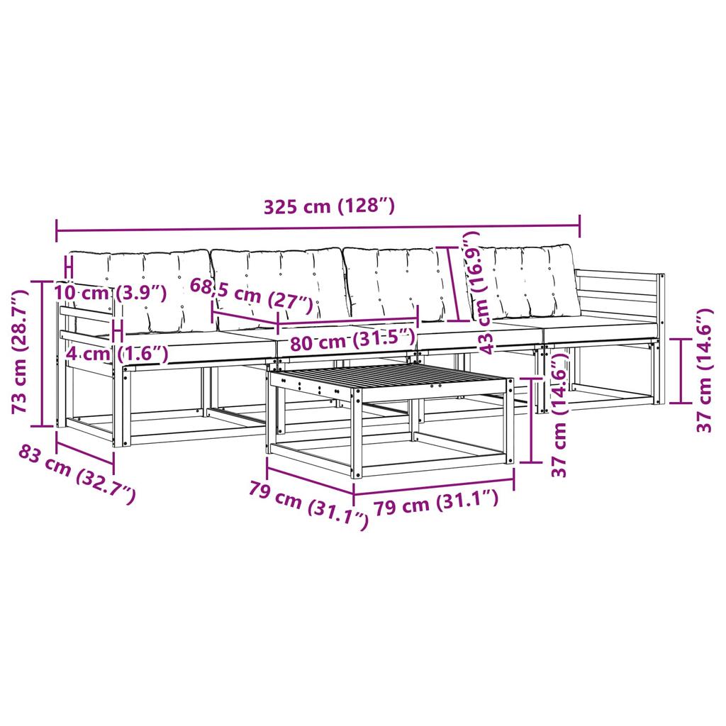 Outdoor Sofa Set with Cushions 5 Pcs Natural and Black