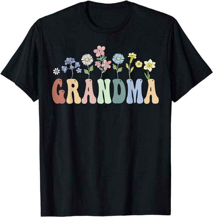 Grammy Gifts Women Wildflower Floral Design Grammy T-Shirt Women's Fashion Nana Gigi Grandma Tees Yaya Mimi Mother's Day Clothes