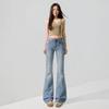 Spring Summer Full Star Rhinestone Bamboo Texture Vintage Mid Low Waist Micro Flare Elegant Denim Pants Women Casual Pants Oversize Denim Trousers