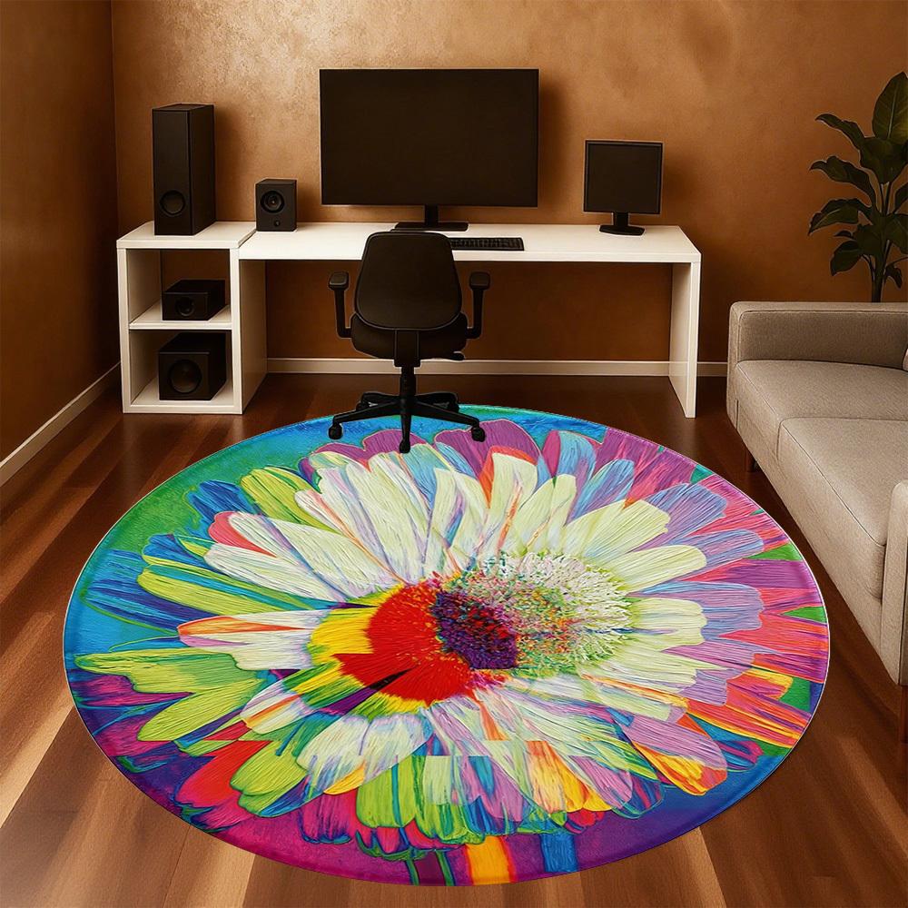 1pc Flower Painting Round Chair mat office Area Rug - Non-Slip, Floor Mat for Office, Bedroom, Ideal home decor gift p0105084